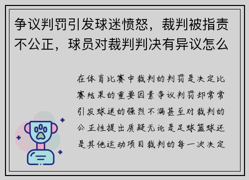 争议判罚引发球迷愤怒，裁判被指责不公正，球员对裁判判决有异议怎么办
