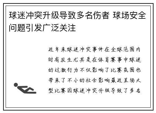 球迷冲突升级导致多名伤者 球场安全问题引发广泛关注
